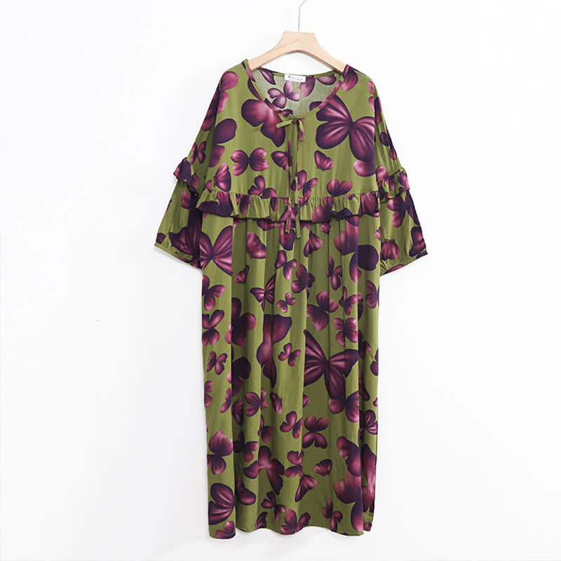 Plus Size Round Neck Butterfly Print Nightgown