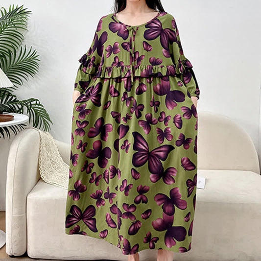 Plus Size Round Neck Butterfly Print Nightgown