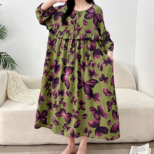 Plus Size Round Neck Butterfly Print Nightgown