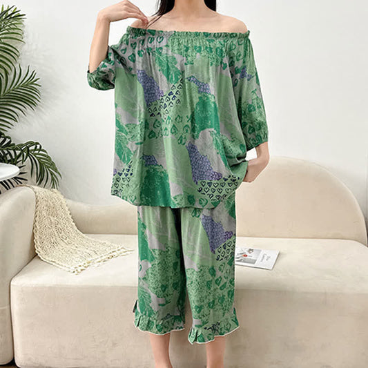 Plus Size Retro Round Neck Loungewear Set