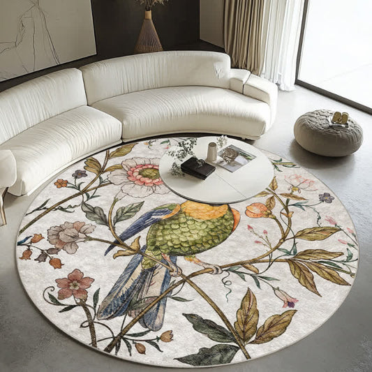 Floral Bird Round-shaped Indoor Outdoor Rug
