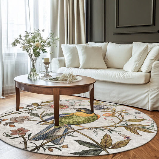 Floral Bird Round-shaped Indoor Outdoor Rug