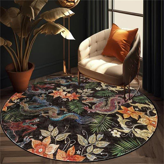 Round-shaped Vintage Floral Anti-slip Area Rug