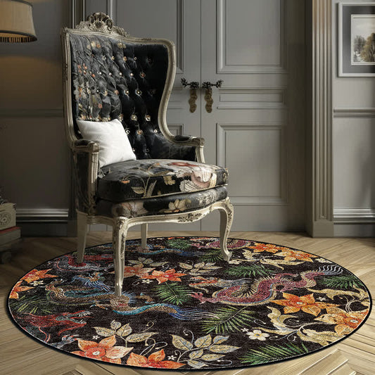 Round-shaped Vintage Floral Anti-slip Area Rug