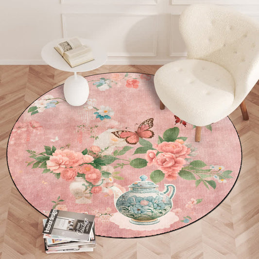 Floral Butterfly Anti-slip Washable Indoor Outdoor Rug