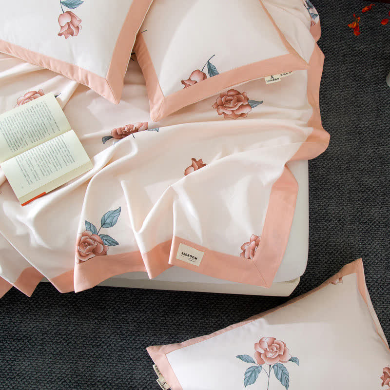 Rustic Rose Print Cotton Coverlet