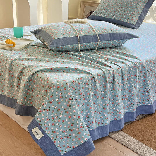 Pastoral Style Floral Print Cotton Coverlet