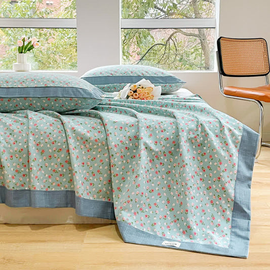 Pastoral Style Floral Print Cotton Coverlet