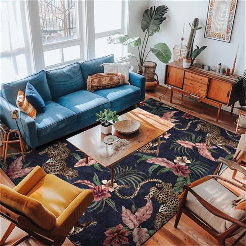 Tropical Leopard Washable Anti-slip Area Rug