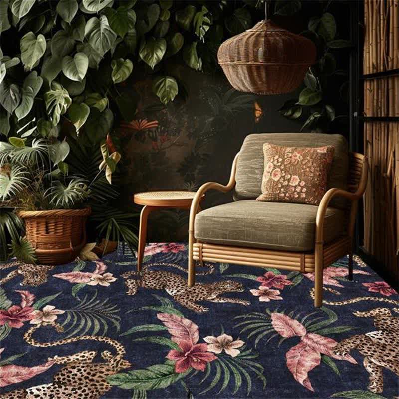 Tropical Leopard Washable Anti-slip Area Rug
