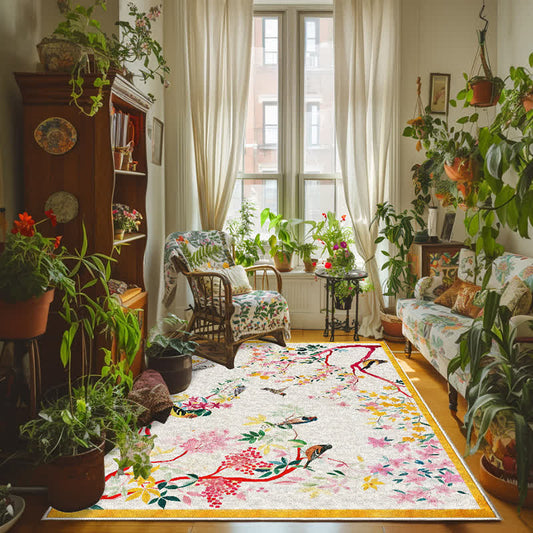 Refresh Floral Bird Washable Anti-slip Area Rug