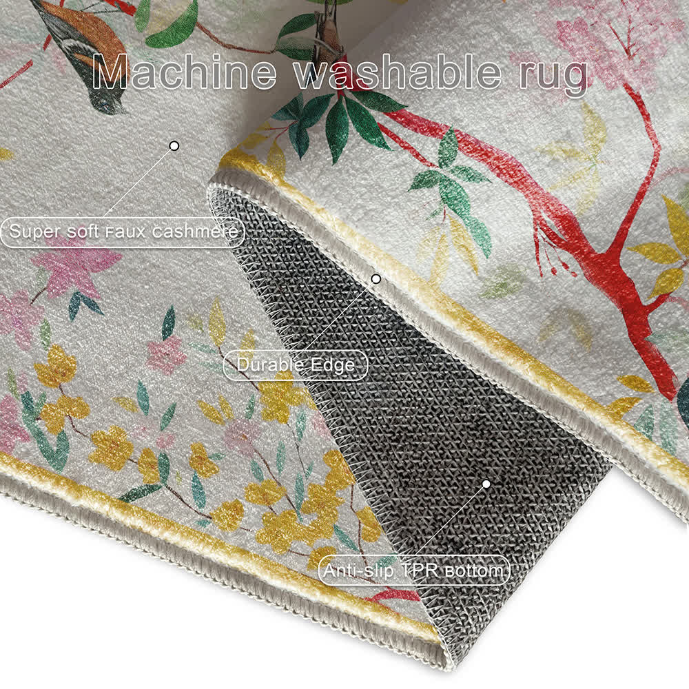 Refresh Floral Bird Washable Anti-slip Area Rug
