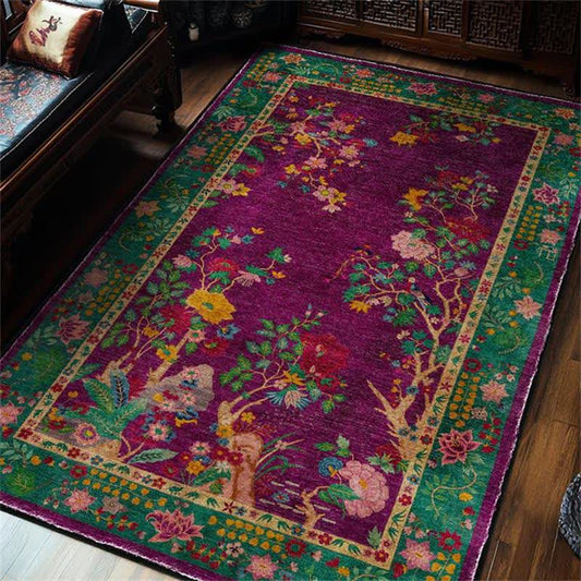 Anti-slip Washable Vintage Floral Decorative Area Rug