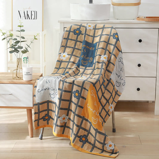 Plaid Floral Cotton Gauze Bath Towel