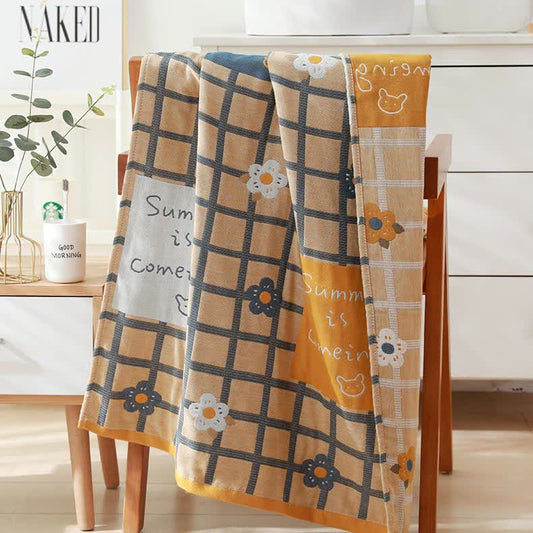 Plaid Floral Cotton Gauze Bath Towel