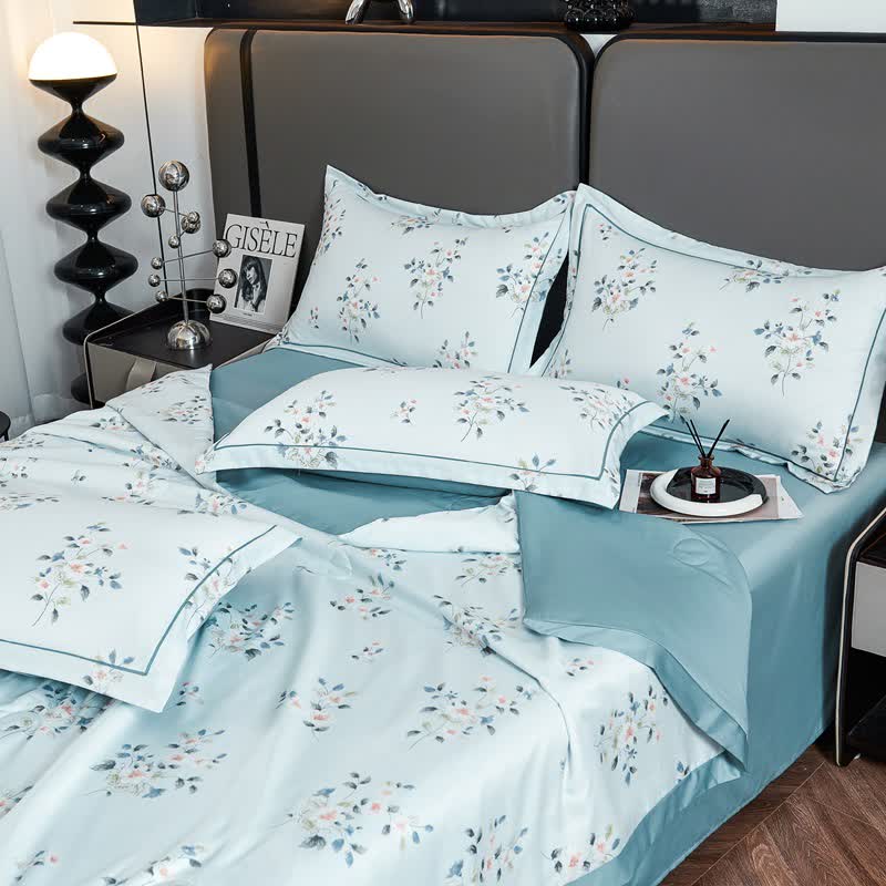 Rustic Blue Floral Soft Summer Quilt Bedding