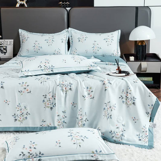 Rustic Blue Floral Soft Summer Quilt Bedding