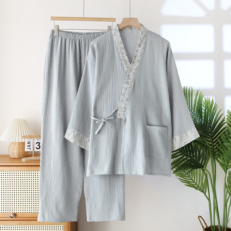 Neutral Kimono Cotton Gauze Pajama Set - Light Gray - XL - image 13
