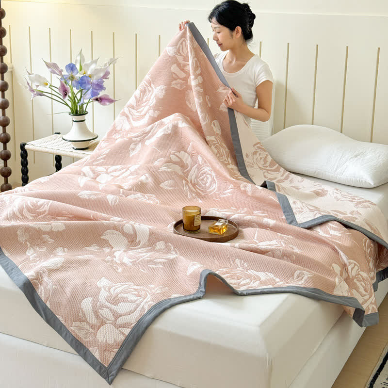 Pink Rose Cotton Triple Gauze Quilt