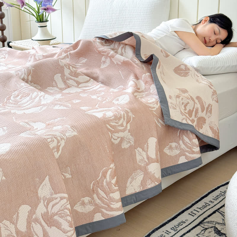 Pink Rose Cotton Triple Gauze Quilt