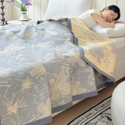 Grey Floral Cotton Triple Gauze Quilt