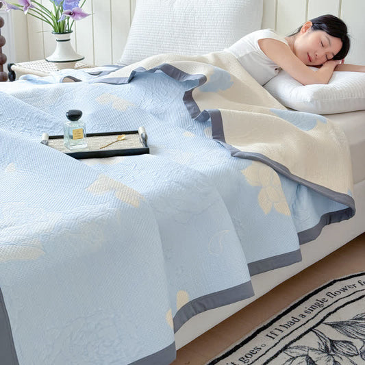 Rose Print Cotton Gauze Reversible Quilt