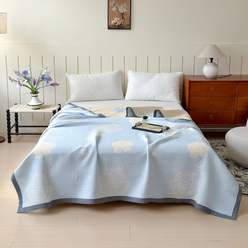 Rose Print Cotton Gauze Reversible Quilt