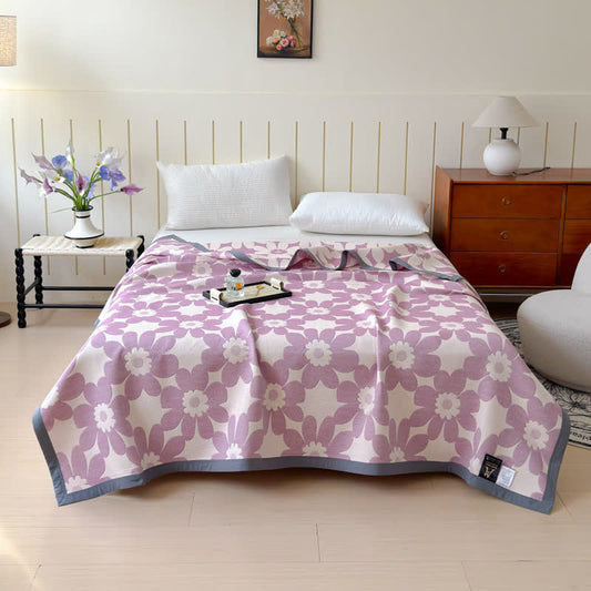 Purple Floral Print Cotton Gauze Quilt