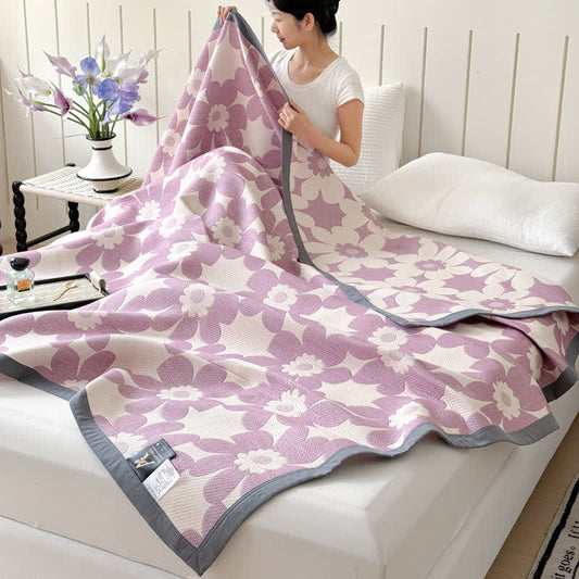 Purple Floral Print Cotton Gauze Quilt