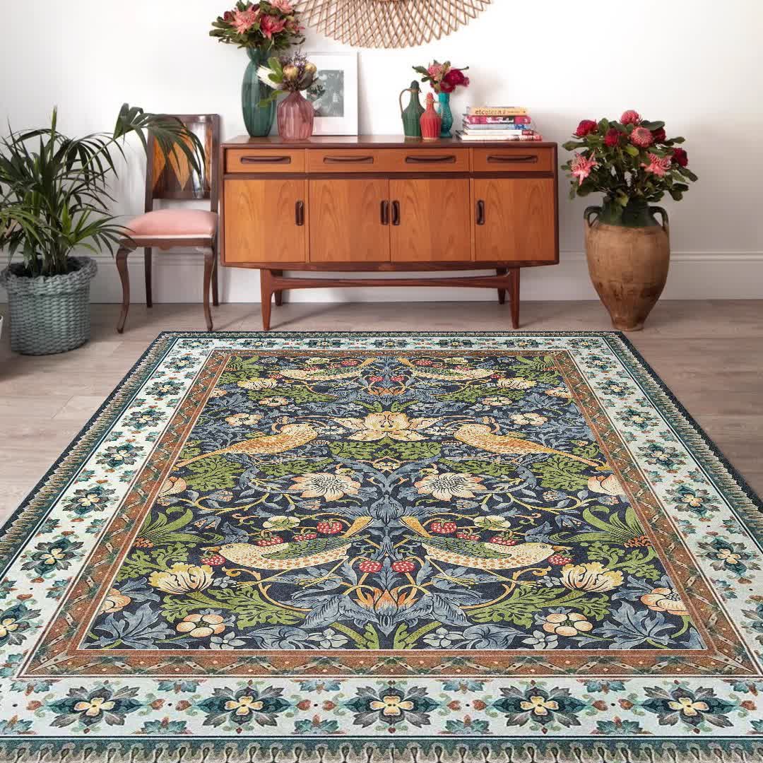 Foldable Floral Bird Anti-slip Washable Area Rug