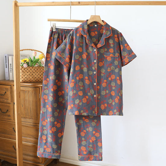 Cotton Vintage Rose Jacquard Short Sleeve Loungewear Set