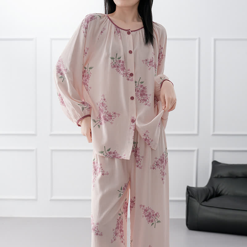 Rustic Peach Blossom Long Sleeve Loungewear Set