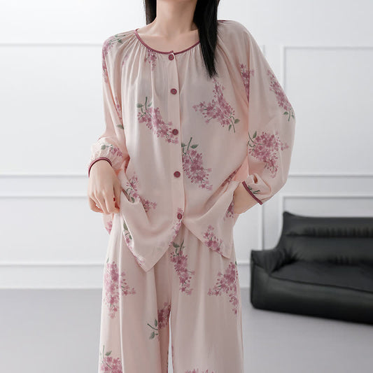 Rustic Peach Blossom Long Sleeve Loungewear Set