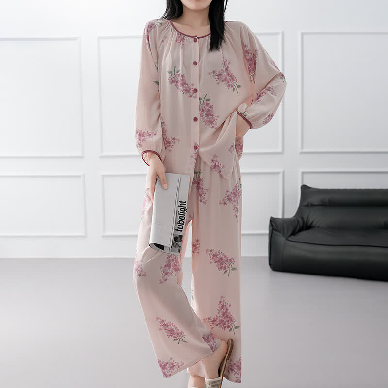 Rustic Peach Blossom Long Sleeve Loungewear Set