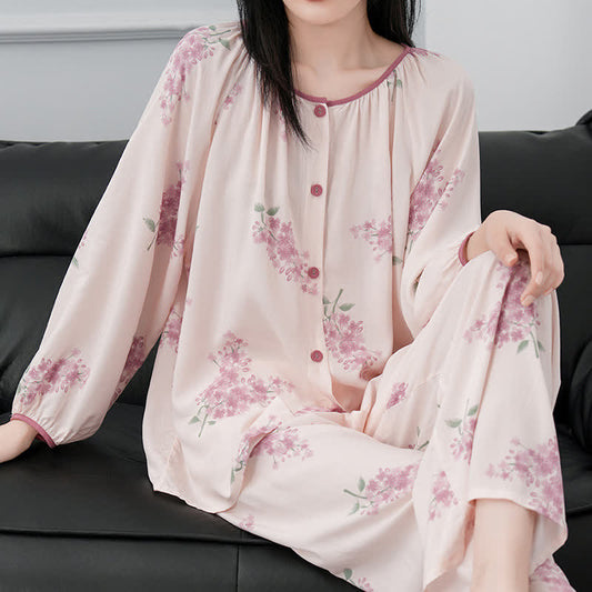 Rustic Peach Blossom Long Sleeve Loungewear Set