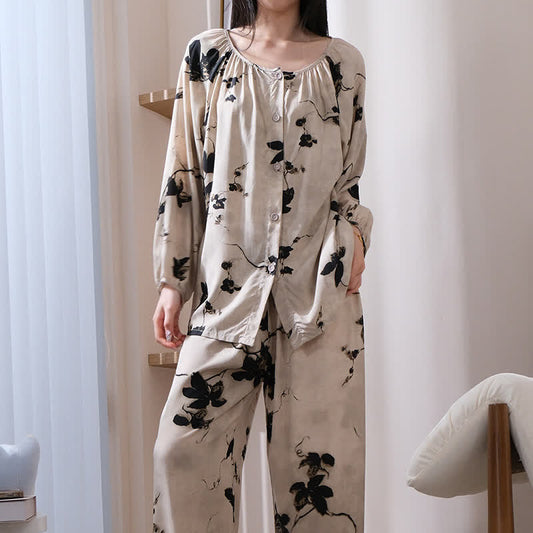 Vintage Flower Long Sleeve Loungewear Set