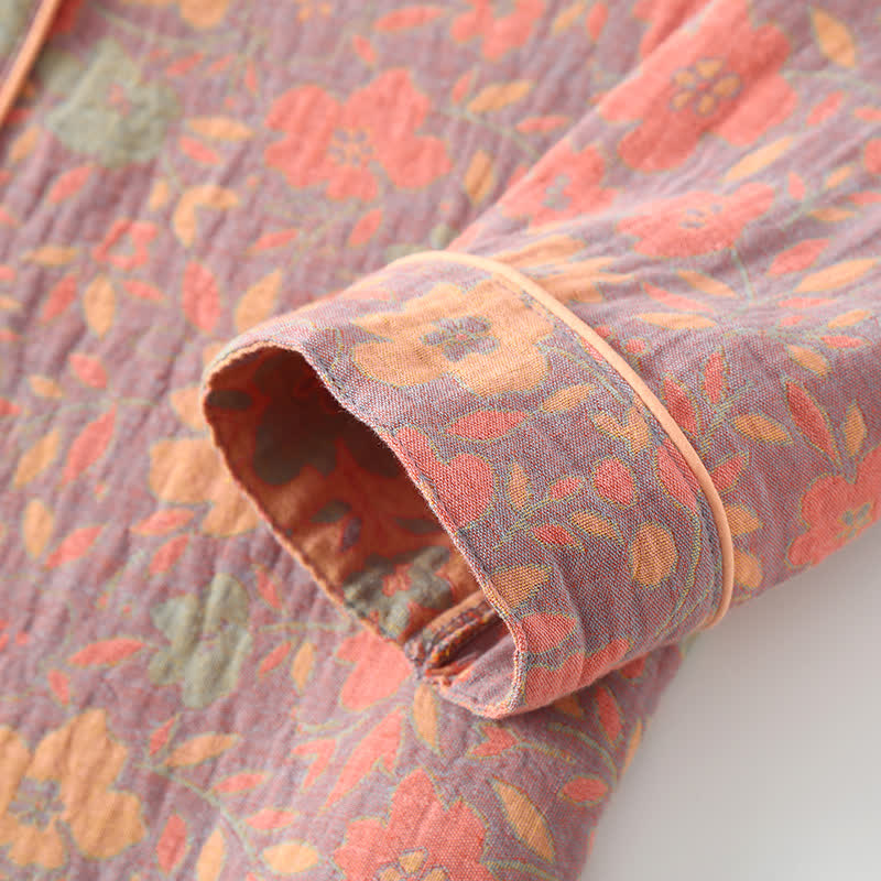Retro Floral Cotton Gauze Cardigan Pajama Set - image 5