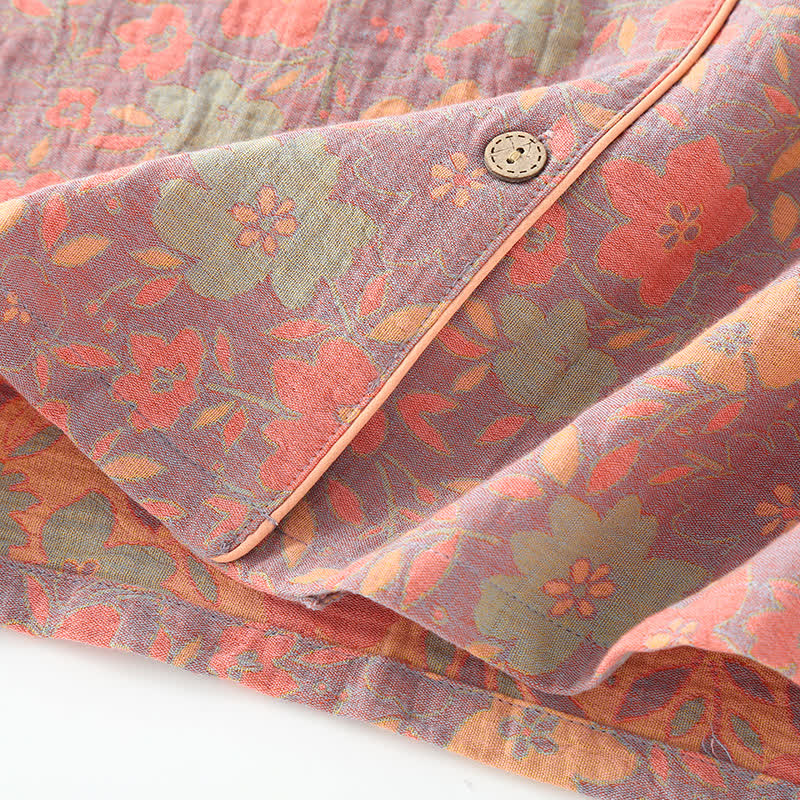 Retro Floral Cotton Gauze Cardigan Pajama Set - image 4