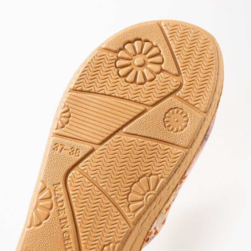 Embroidered Floral Anti-slip House Slippers