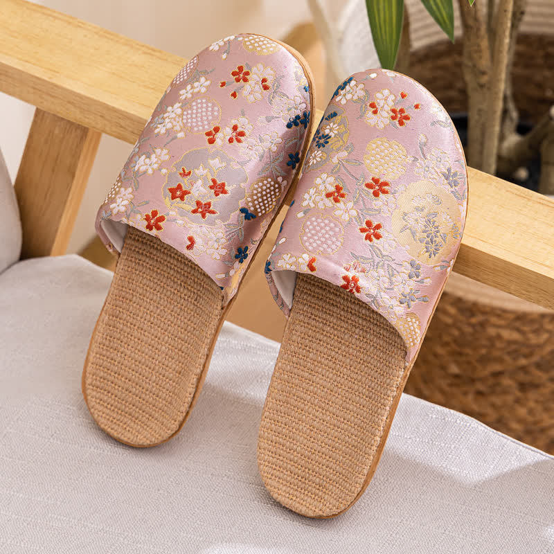 Embroidered Floral Anti-slip House Slippers