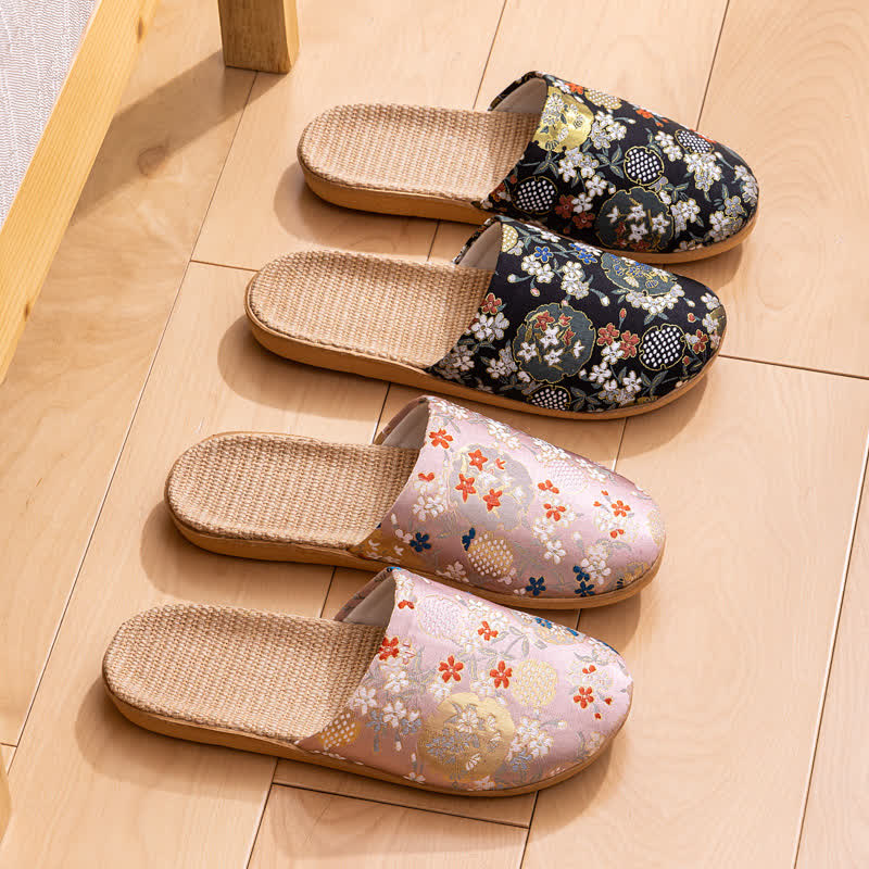 Embroidered Floral Anti-slip House Slippers
