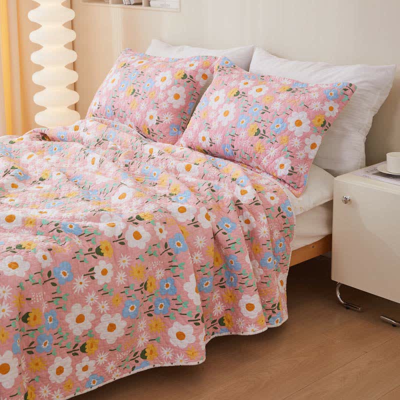Cotton Country Style Floral Coverlet