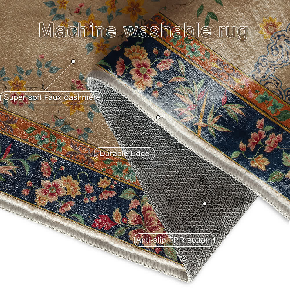 Washable Durable Vintage Floral Decorative Area Rug