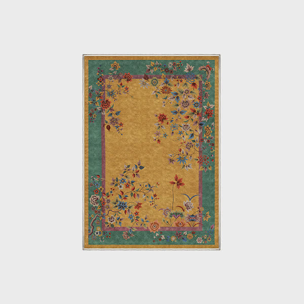 Washable Vintage Flower Anti-slip Area Rug