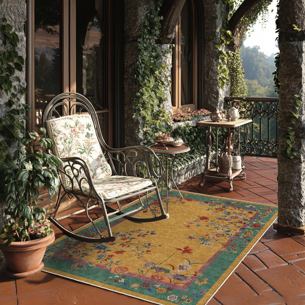 Washable Vintage Flower Anti-slip Area Rug