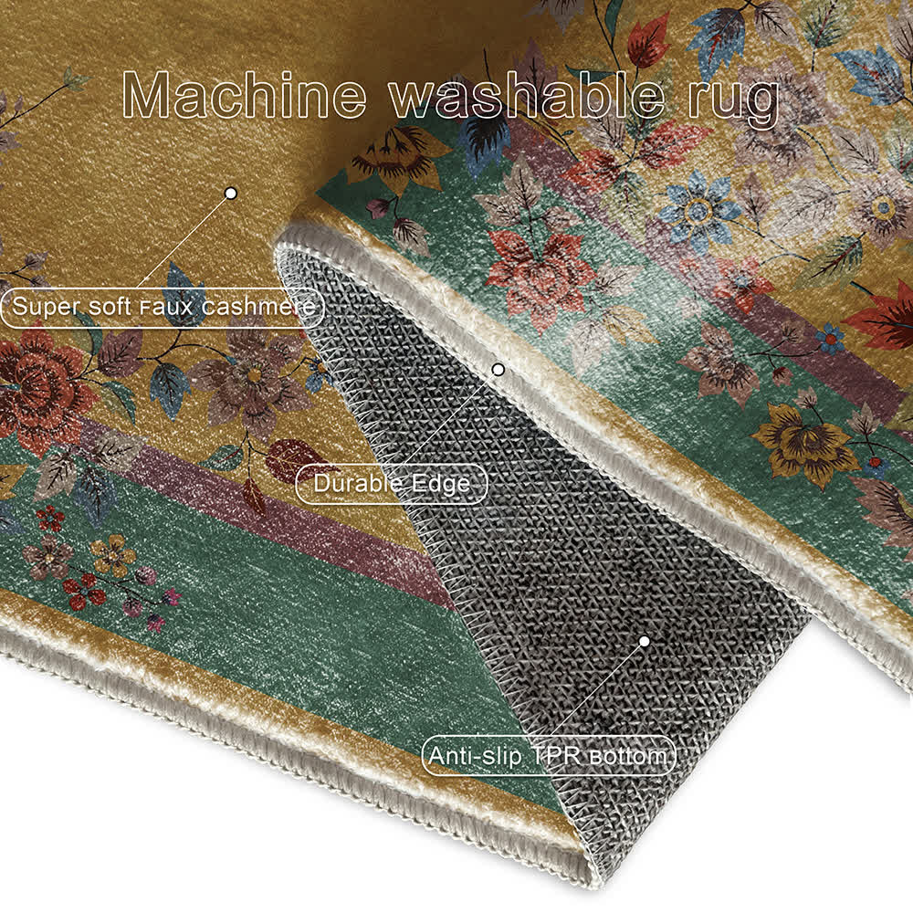 Washable Vintage Flower Anti-slip Area Rug