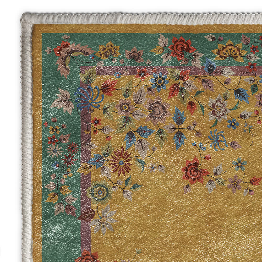Washable Vintage Flower Anti-slip Area Rug