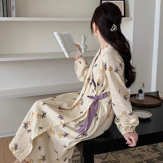 Rural Loquat V-neckline Soft Long Nightgown