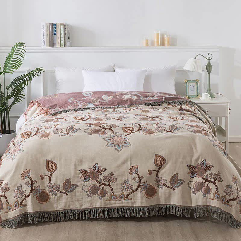 Vintage Cotton Gauze Floral Tassel Quilt