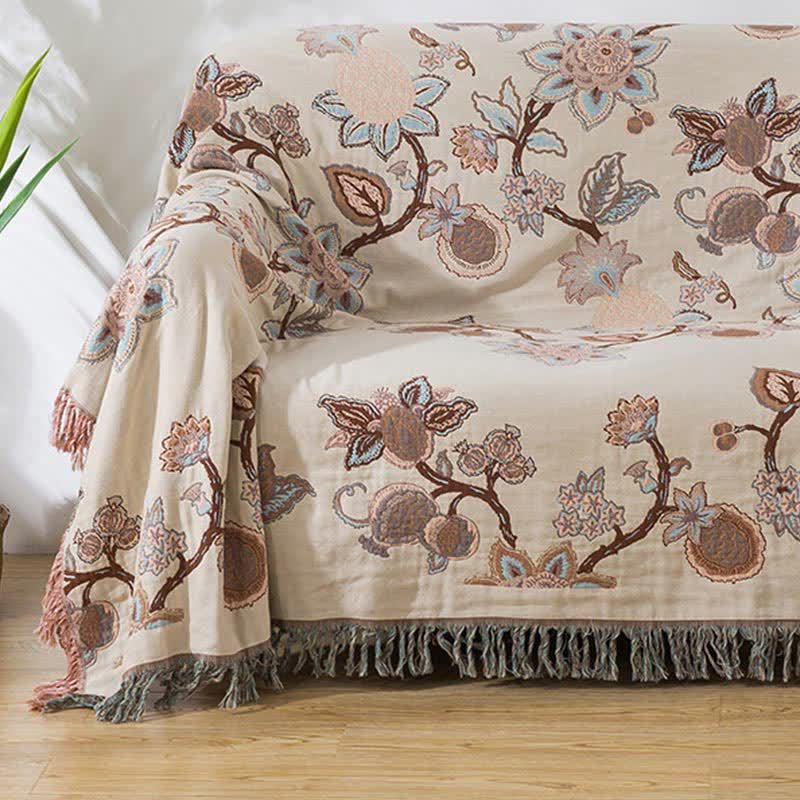 Vintage Cotton Gauze Floral Tassel Quilt